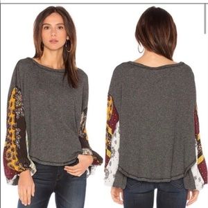 Free People blossom thermal waffle knit boho paisley puff billow sleeves